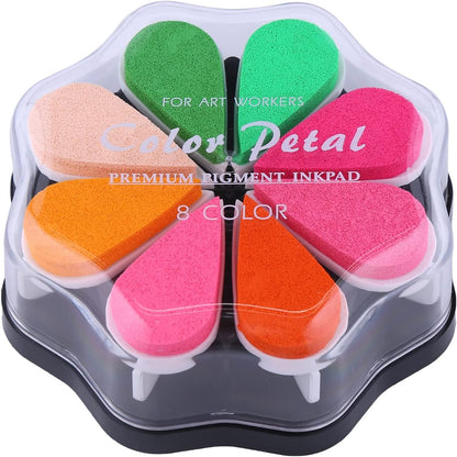 Petal Ink Pads for Rubber Stamps Waterdrop Shaped Stamp Pads with 8 Assorted Colors (Set 1006)