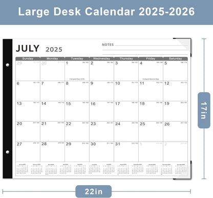 Desk Calendar 2025-2026, KOPEESY 22" x 17" Large Desk Calendar, 18 Months From July 2025 to December 2026, Desktop Calendar with Notes and Thick Paper for Home, Office and School