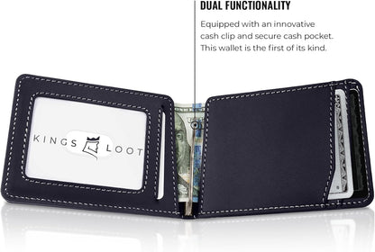 Kings Loot Wallet for Men | Minimalist Slim RFID Blocking Leather Design with Cash Pocket & Card Pull Strap | Holds 1-15 Cards | Stylish & Durable Wallets (Sapphire)