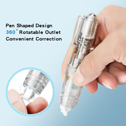 White Retractable Correction Tapes, 2 Cute Pre-Loaded Correctors with 4 Refills, Pull-Out Pen-Shaped Applicator, Anti-Break Tape for Office Supplies (Transparent, Green)