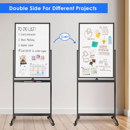 maxtek Magnetic Mobile White Board, 40 x 24 Double Sided Dry Erase Board Rolling Whiteboard, Aluminum Frame Standing Whiteboard on Wheels for Home Office Classroom (40 x 24 Black)