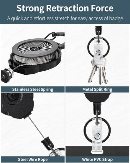 Uniclife 2 Pack Sliding Badge Holder Horizontal Hard Plastic Case with Retractable Keychain Badge Reel for up to 8 oz Card Protector for ID Credit Card Proximity Key Card Driver’s License and Pass