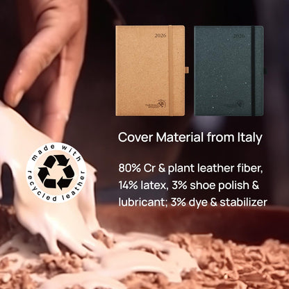 POPRUN 2026 Planner - 2026 Recycled Weekly Planner[6.5''x 8.5''- Italian Regenrated Leather Hard Cover] with Hourly Schedule & Vertical Weekly Layout, Monthly Tabs, Inner Pocket - Desert Brown