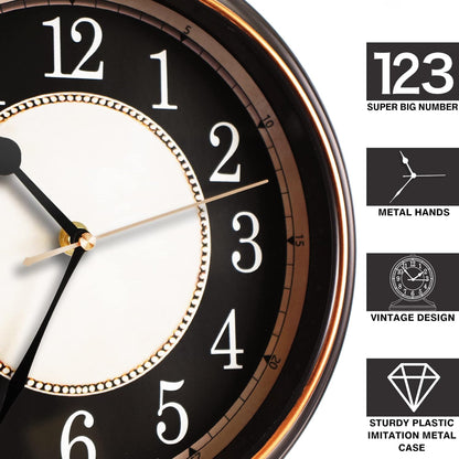 AYRELY® Vintage Desk Clock Silent-Non-Ticking 10-inch dial Table Clock,Retro Mantel Clocks and Easy to Read for Living Room, Bedroom, Shelf Decoration, Fireplace, Farmhouse Decor (Black)