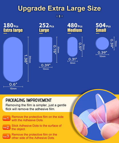 Extra Large Mounting Putty No Residue, Strong Double Sided Glue Adhesive Dots Clear Museum Sticky Tack, Picture Hanging Strips Fixed Posters Decor Craft, 0.6 x 1.38 in (180 Pcs)