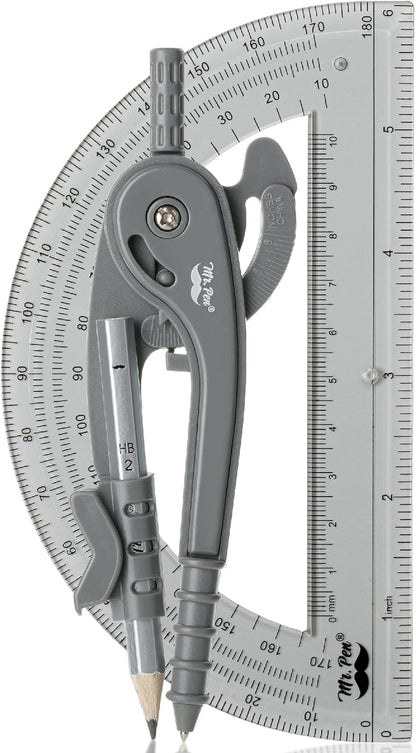 Mr. Pen- Compass and Protractor Set, Shuttle Grey, Compass Geometry Tool, Protractor and Compass Set, Compass Drawing Tool, Drawing Compass, Geometry Compass, Back to School Supplies
