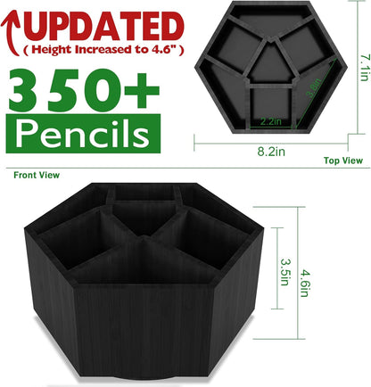 Art Caddy Organizer for Kids, Bamboo Pencil Organizer with 7 Large Compartment, Pen Storage Organizer, Marker Holder, Desk Caddy holds 325+ pencils, Education Supplies & Craft Supplies, Black