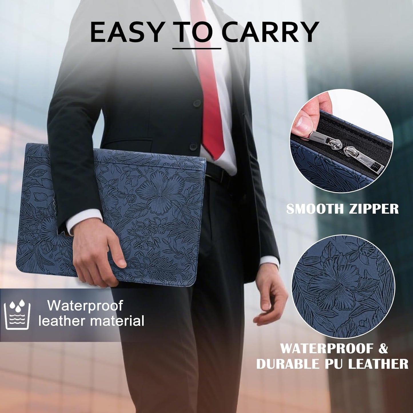 Calfinder Personalized Padfolios Portfolio Binder,3 Ring Leather Binder with Zipper,Professional Padfolios for Women&Men, Business Portfolio Organizer for Resume, Leather Folder for Ipad