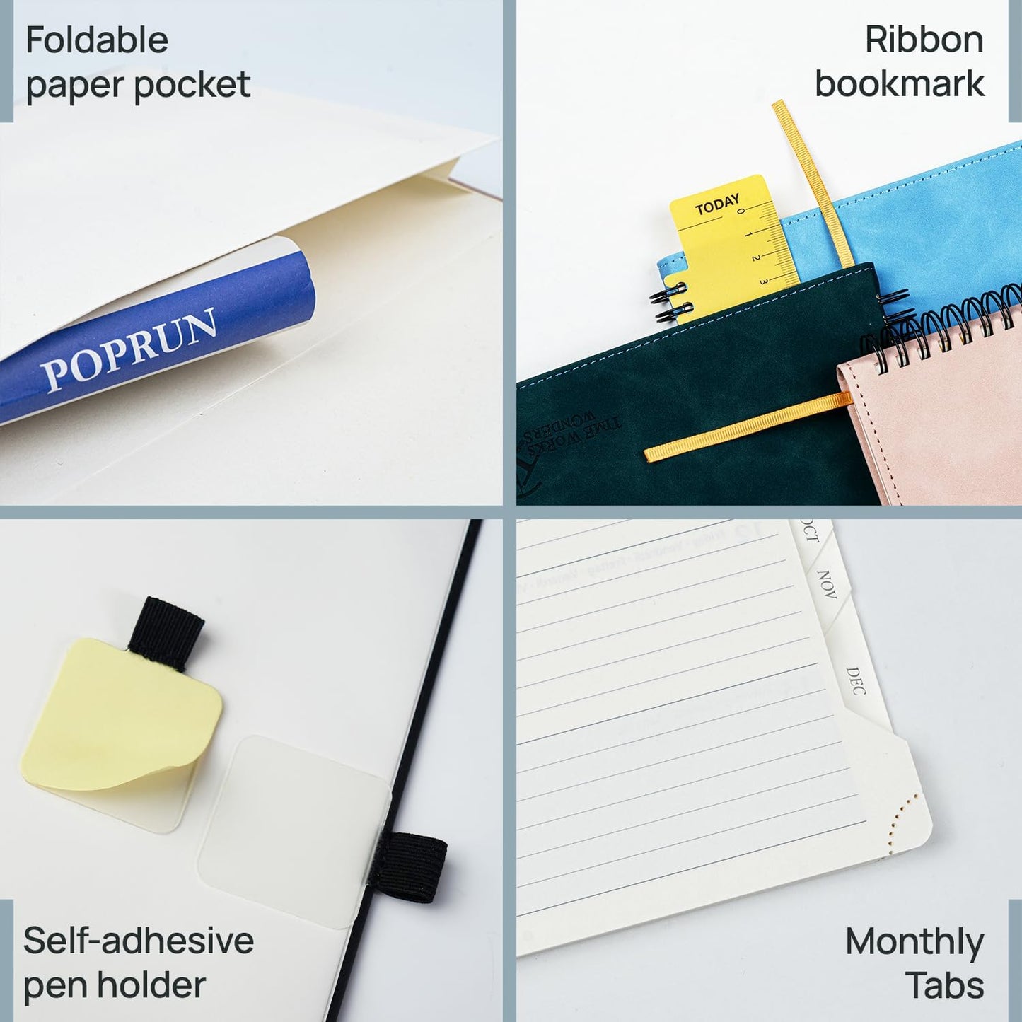 POPRUN Weekly Planner 2026 (Medium 6.5" x 8.5") Calendar 12 Months Notebook with Horizontal Layout, Leather Soft Cover, Monthly Tabs, Inner Pocket, 100GSM Thick Paper, Pen Holder - Lilac