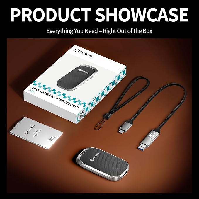 PHIXERO P20 External Portable SSD 1TB,up to 2050Mb/s,External Solid State Drives with 2 in 1 USB C Cable with LED Indicator,USB 3.2 Gen 2 Portable Hard Drive for iPhone 15/16 PRO, Mac, PC & Laptops