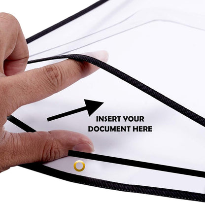 Office Werks Stitched Dry Erase Pocket, Portrait View Heavy Duty Reusable 8.5" X 11" Sleeves, Clear Both Sides with 1 Hole for Attaching to Machinery, File Cabinets and More, Black Trim (Pack of 25)
