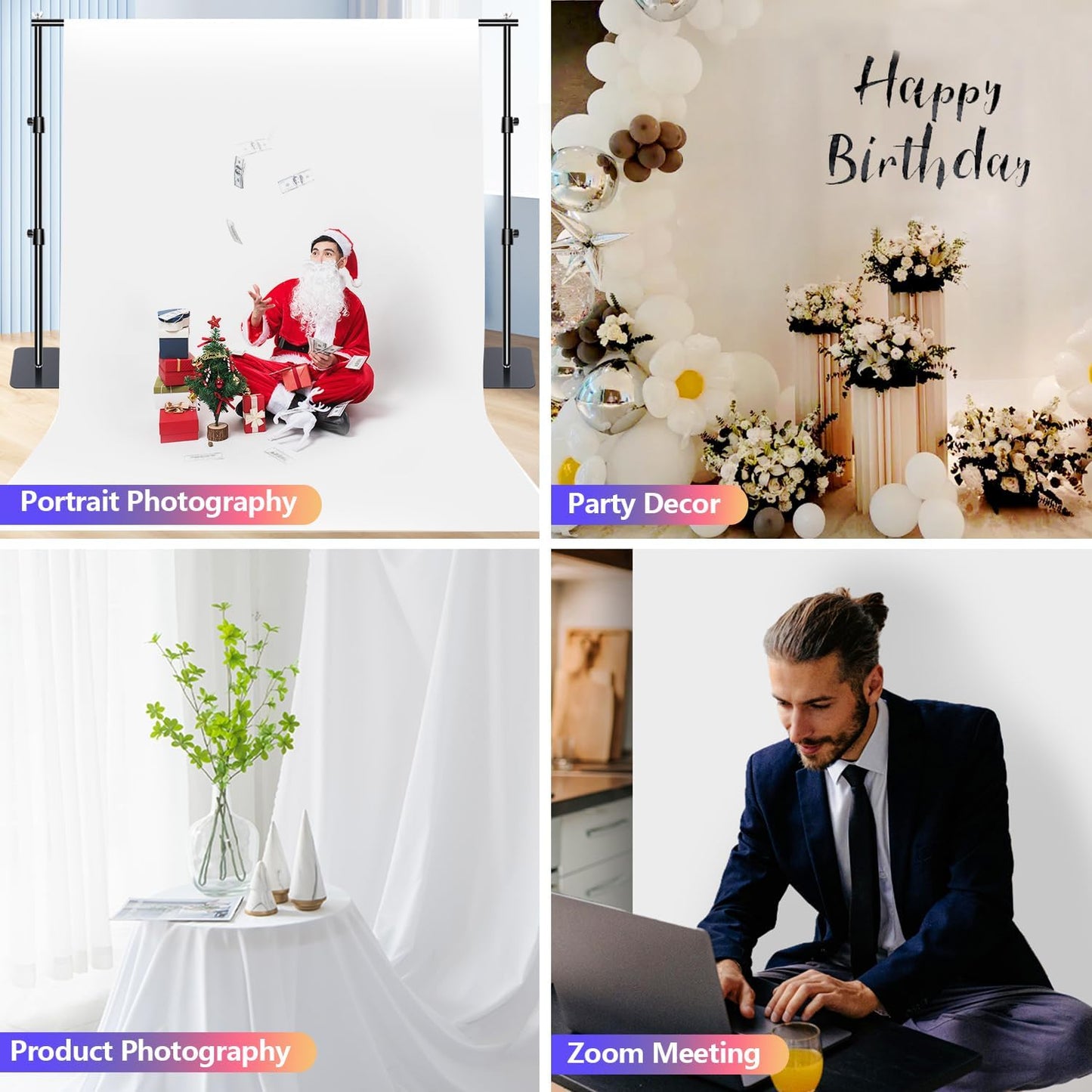 White Backdrop for Photoshoot, 10x10 ft Photo Backdrop Curtain Double-Side for Photography, Polyester Fabric White Background Screen for Photographic Studio Baby Picture Party Prop (Backdrop Only)