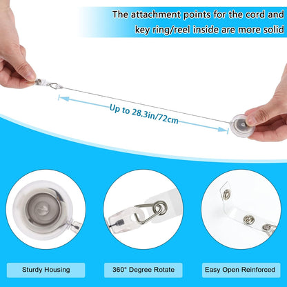 JANYUN 50 Pcs Retractable Badge Reel Clips Holder for Hanging ID Card Name Key Chain (Clear Frosted)