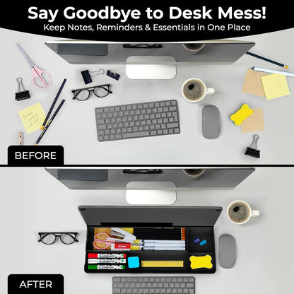 Chalkola Black Glass Desktop Whiteboard with Storage - Dry Erase Board, Work Desk Organizers, Computer Keyboard Stand, Home Office Desk Accessories, Workspace Desktop Buddy + 3 Markers