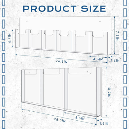 Sherr 2 Pcs Acrylic Brochure Pamphlet Holder Wall Mount 2 Sizes 9 Pocket Fits for 8.5" x 11" and 4" x 9" Brochure Magazine Holder Literature Multi Slot Wall Mount Combo Display Clear Flyer