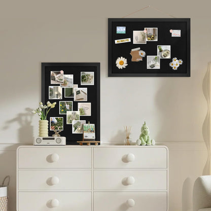 Black Cork Board Bulletin Board 16.7" x 11", 2-Pack Small Linen Corkboards with Frame for Walls, Cute Picture Display Pin Board Vision Board for Room School Office Bedroom 25 Pushpins