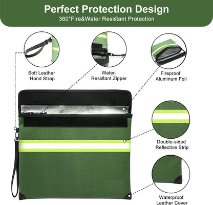 6500°F Upgraded Fireproof Money Bag with Lock,10 Layers of Heat Insulated Materials with Waterproof Zipper/Reflective Strip with Handle for Cash/Important Documents（Not Suitable for A4 Files）