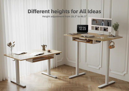 YDN Standing Desk with Keyboard Tray, 48 Inch Height Adjustable Desk with Cable Management, Natural Stand Up Desks for Home and Office, 48inch Natural