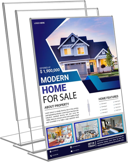 3 Pack Acrylic Sign Stand Holders, 8.5 x 11 Clear Plastic Table Paper Display Stand, Suit for Displaying Posters, Picture, Flyers, Menu