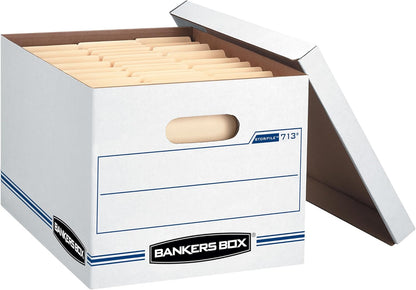 Bankers Box 12 Pack Standard Duty File Storage Boxes, Standard Assembly, Removable Lid, Letter/Legal (0071301)