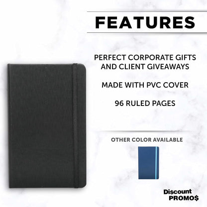 DISCOUNT PROMOS Hardcover Notebook Journals with Elastic Colored Band Set of 6, Bulk Pack - Perfect for School, Office, Home - Black