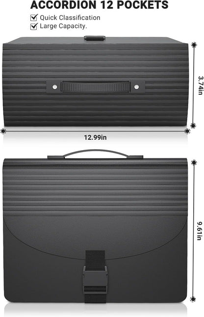 Expanding File Folders,Accordion File Organizer with Handle,13 Pockets Expandable Filing Folders,Tabs Included in Filing Box,Adjustable Strap,Bill Documents Organizer,A4/Letter Size