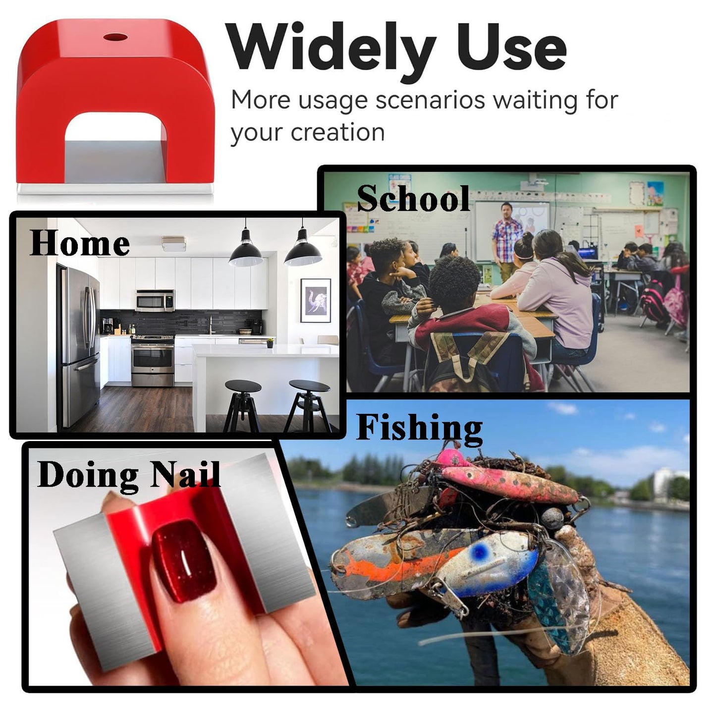 Red Horseshoe Heavy-Duty Alnico Power Magnets for Education and Doing Velvet Nail (22 lbs Pull)