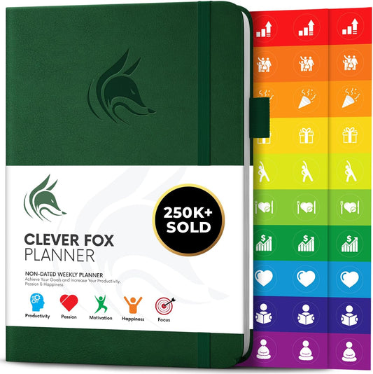 Clever Fox Planner – Undated Weekly & Monthly Planner for Productivity, Time Management & Goals – Organizer Journal – A5 (Dark Green)