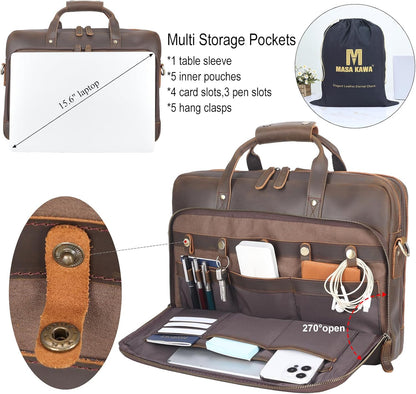 Leather Briefcase for Men 17 Inch Laptop Crossbody Shoulder Messenger Bag Attache Case for Business Travel Work Lawyer