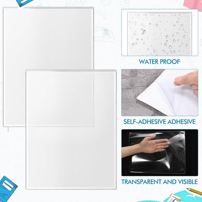 Outus Self Adhesive Shop Ticket Holders Clear Plastic Sleeves Adhesive Pockets Work Order Job Ticket Holders for Home Office Posting Signs(9 x 12 Inch,120 Pcs)