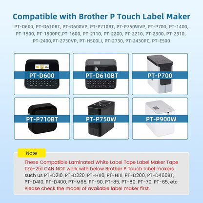 Airmall TZe-251 Compatible with Brother Label Maker Tape 24mm .94 White Replacement for Brother P-Touch Label Tape TZe251 TZ-251 Black on White 1 Inch for PT D610BT D600 700 P710BT PTP750W, 4-Pack