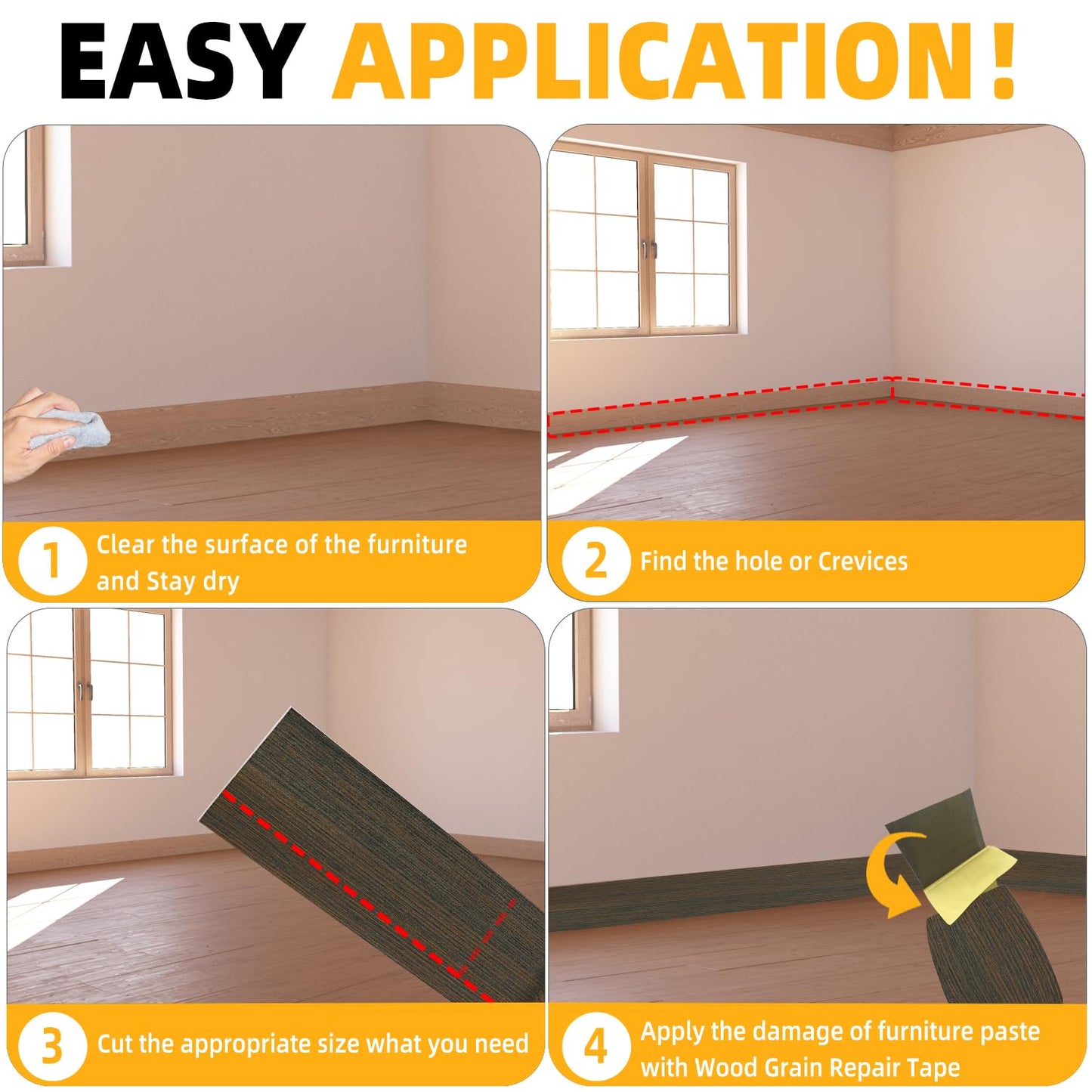 GSCIT Club Wood Grain Repair Tape, 2.4 inch X 250ft Self Adhesive Brown Walnut Grain Repair Patch for Tables, Chairs, Baseboards, Doors, Windows, Floors, Handicraft DIY.