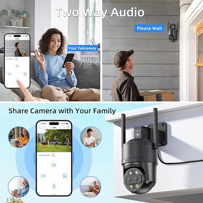 SV3C 4K Dual-Lens PTZ WiFi Outdoor Security Camera, Dual-Band Auto-Tracking ONVIF IP Dome, Color Night Vision, Human & Vehicle Detection, Waterproof, 24/7 Recording, Blueiris & Camhipro Compatible