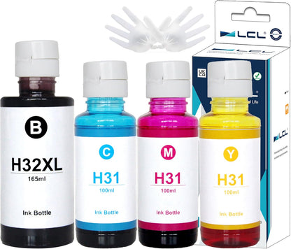 LCL 31 32XL Ink Bottle Set Refill Compatible with HP Smart Tank 7301 7001 7602 6001 5101 5102 5000 Plus 651 551 455 457 450 GT-5810 GT-5820 Printers (165ML 32XL Black,100ML 31 Color)