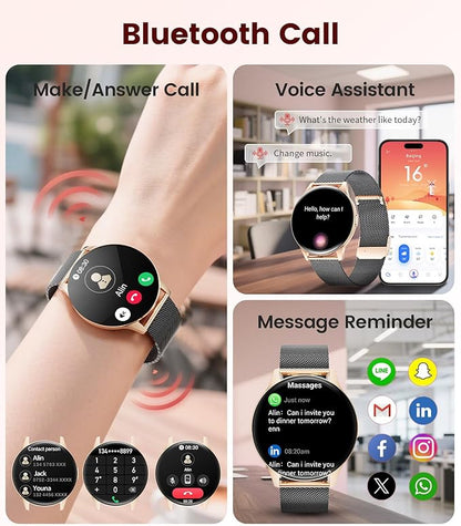 Smart Watches for Women with Make/Answer Calls, 7,99 mm Ultra-Thin Elegant Fitness Tracker with 1,43'' HD AMOLED Display, IP68 Waterproof, 110+ Sports Modes, Women's Health for iOS Android, Black Gold