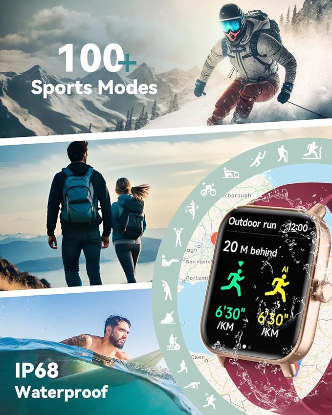 Smart Watches for Women/Men, Smart Watch for Android Phones and iPhone Compatible, Alexa Built-in, 1.8" Fitness Watches for Women, IP68 Waterproof/Bluetooth Call, Heart Rate/Sleep Monitor, Red