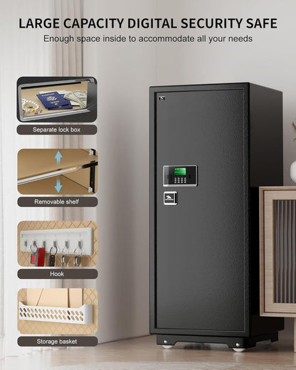 【US STOCK】TIGERKING 17.6 Cubic Feet Extra Large Heavy Duty Safe Box, Home Safe with Double Safety Key Lock and Separate Lock Box, Digital safe with 3 Removable Shelf for Home Hotel Office,235lbs