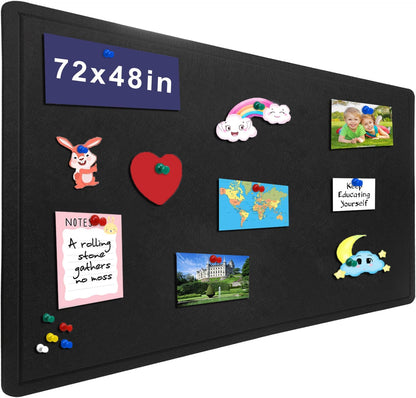 Large Bulletin Board - 72 X 48 inches Cork Board with 30 Pushpin, 6' x 4' Felt Cork Board Notice Pin Board, Self-Adhesive Vision Board Mood Board Foldable Photo Board for Wall (Black)