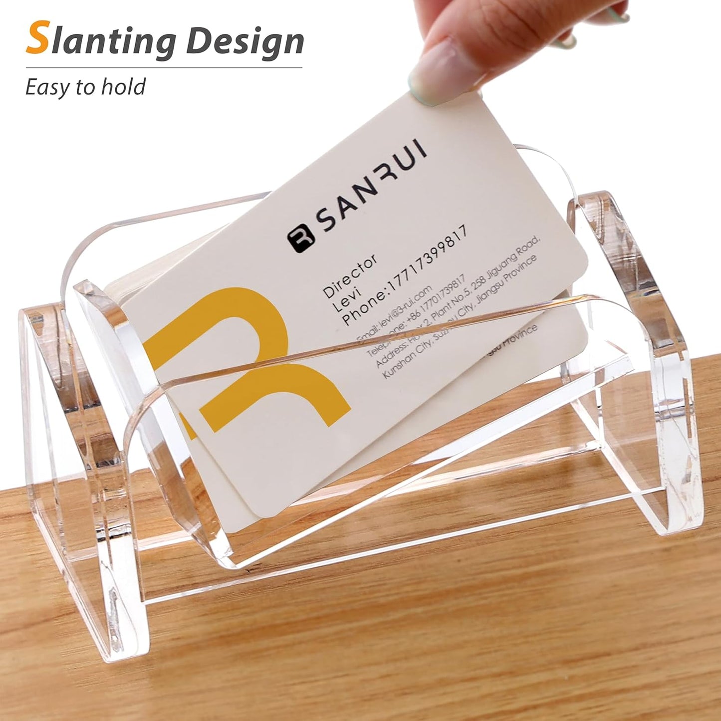 SANRUI Acrylic Business Card Holder for Desk, 1 Tier Clear Tilt Business Name Card Display Holders Stand Storage Organizer Fits 50-60 Business Cards (Horizontal, 1-Slot)