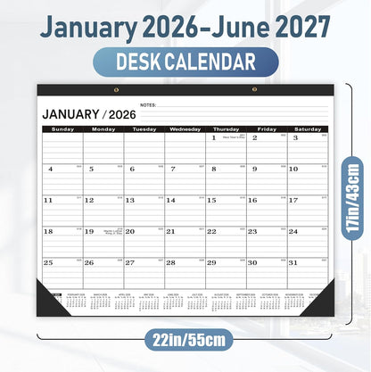 Desk Calendar 2026 Large 22x17,January 2026 to June 2027,Desk calendar 2026, Calendar 2026 with PVC Cover,Round Holes& NOTES List (Black),18 Months -3 PACK 2026 Desk Calender.