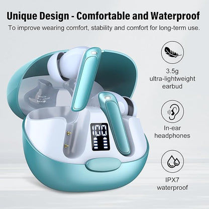 AI Language Translation Earbuds, 3-in-1 Translator Earbuds Real Time with 7 Translation Modes, with Audio and Video Call, 164 Language Bluetooth 5.3 Headphones Translating Device, Light Blue