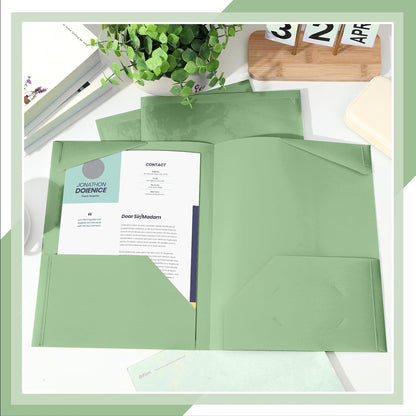 Henoyso 36 Pcs Plastic Folders with Clear Front Pockets Heavy Duty File Folders with 2 Pockets and Card Slot for Student Communication School Office Presentation Report (Sage Green)