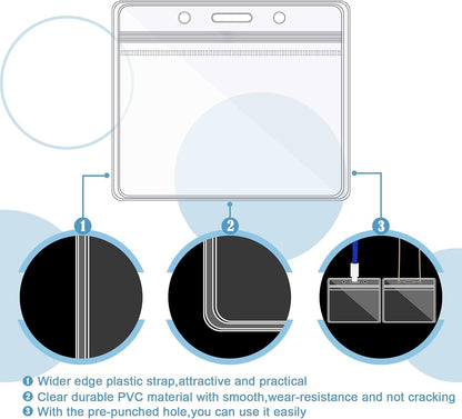 Zonon 150 Pcs Name Badge Holders Clear Plastic ID Card Name Tag Holders Badge Sleeves Horizontal Waterproof Transparent PVC Sleeve Cover Pouch for Office School Travel(4.13 x 3.54 Inch)