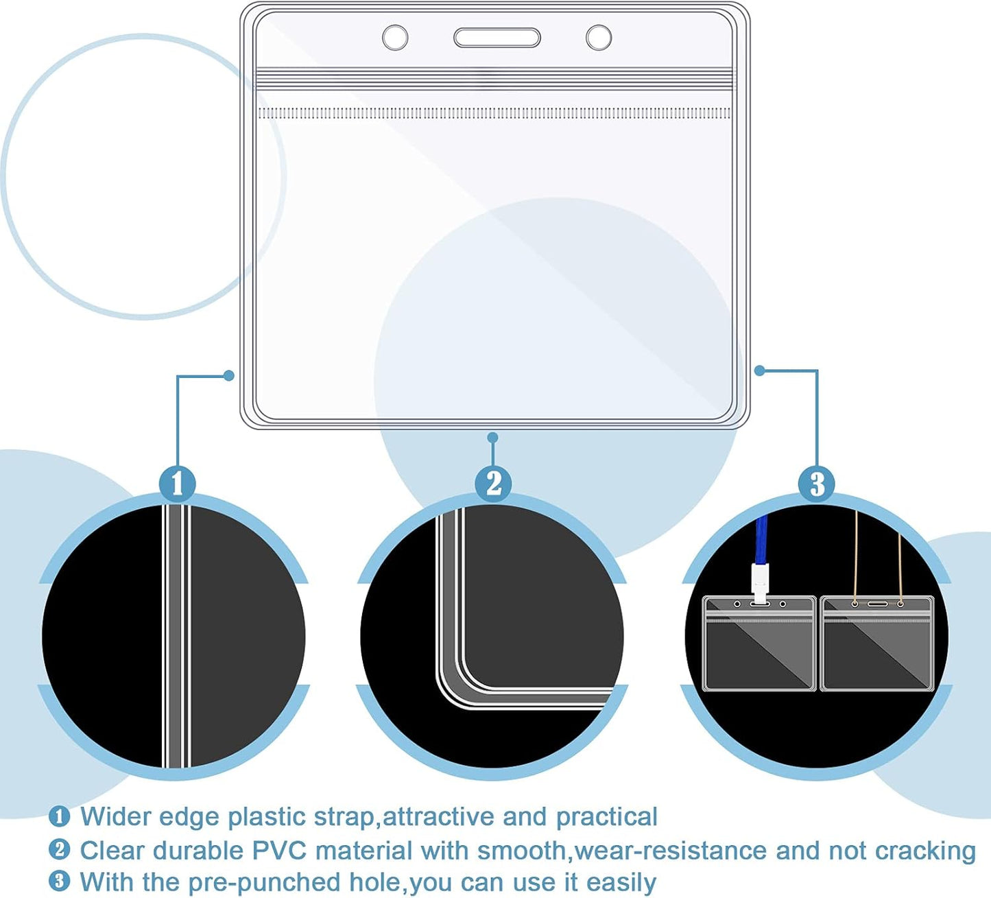 Zonon 150 Pcs Name Badge Holders Clear Plastic ID Card Name Tag Holders Badge Sleeves Horizontal Waterproof Transparent PVC Sleeve Cover Pouch for Office School Travel(3.35 x 3.94 Inch)