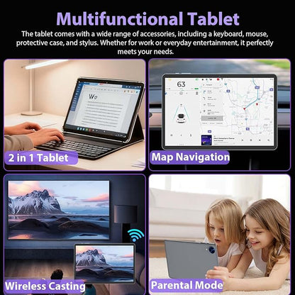 Android 15 Tablet with Keyboard - 26GB+256GB+2TB Expand, Octa-Core, 2.4G/5G Wifi, 8000mAh Battery, Widevine L1, Dual Camera, Face Unlock, 10 Inch 2 in 1 Tablets with Mouse, Stylus (Green Case)