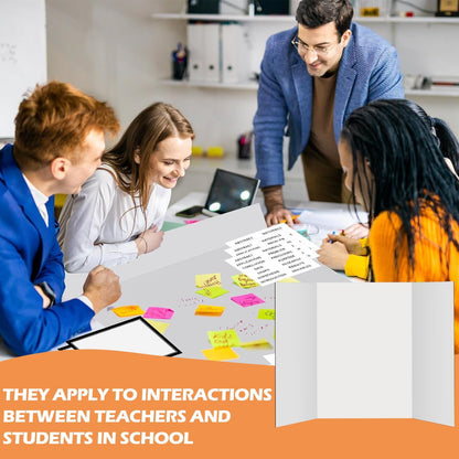 4 Pack 36"x48" Large Trifold Poster Display Board with Headers,White Foldable Presentation Paper Board with 4 Science Subtitles and 32 Self-Adhesive for School Science Business Project Display
