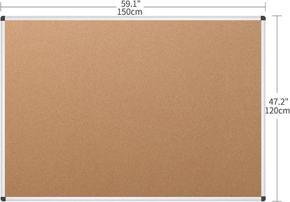 VIZ-PRO Large Cork Bulletin Board, 60 X 48 Inches, Wall-Mounted Corkboard with Silver Aluminium Frame for School, Office, and Home 5' X 4'