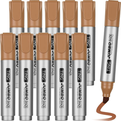 Fuutreo 10 Pack Jumbo Permanent Markers Bulk Large Chisel Tip Permanent Markers Quick Drying Waterproof Big Huge Poster Pens for Office, Logistics Company and More(Brown)