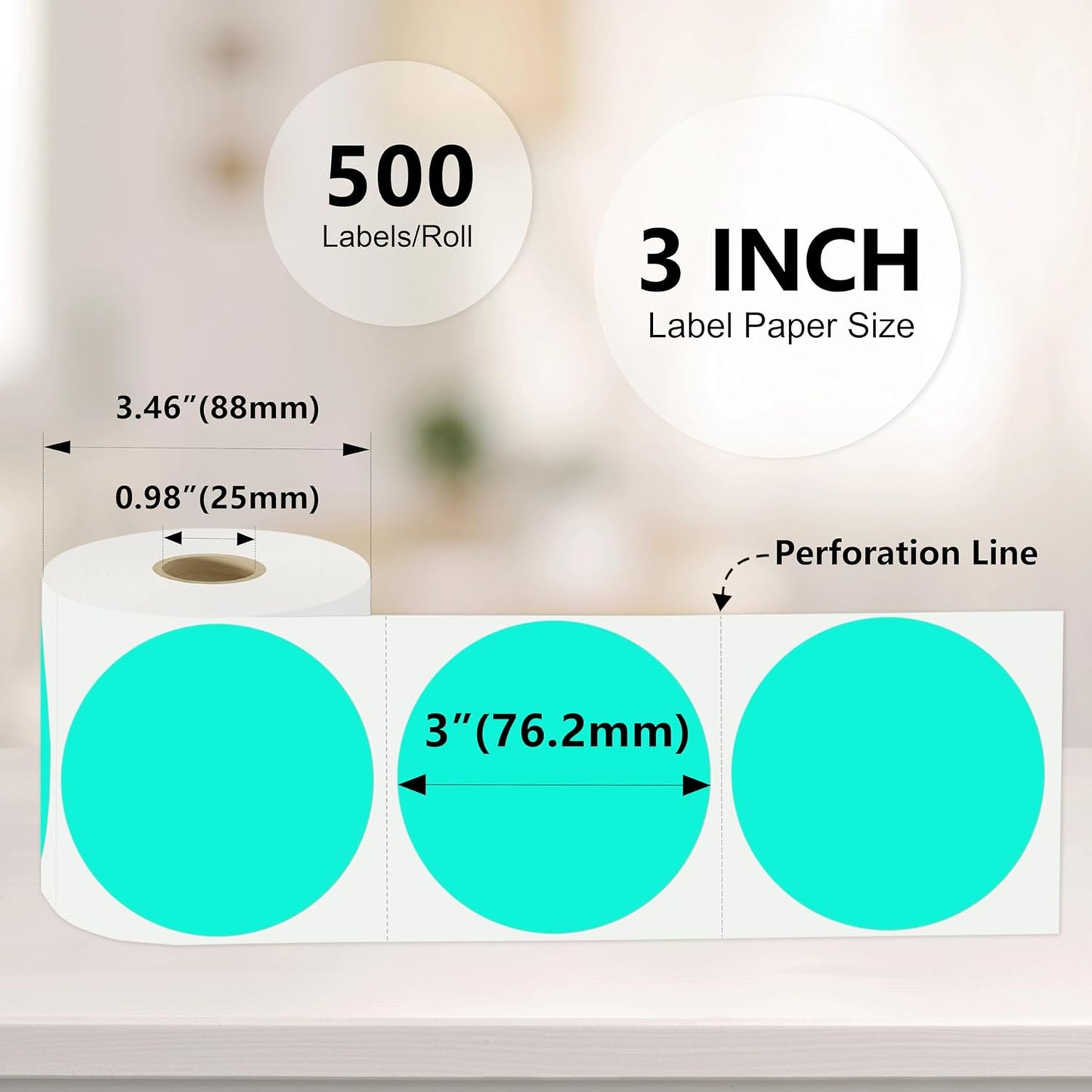 3 X 3 Inch Color Coding Dot Labels Circle Thermal Printable Waterproof 2000 Pcs Round Stickers Adhesive Writable for Office, Home, Garage, DIY Sticker, Barcodes, Name Tag, Watercolor Green