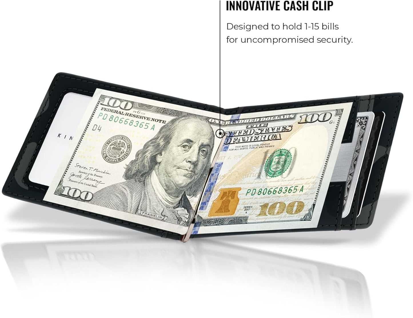 Kings Loot Money Clip Slim Minimalist Wallet for Men – RFID Blocking Leather Design with Money Clip – Front Pocket Bifold Holds 12 Cards – Stylish & Compact Wallets (Camo Black)